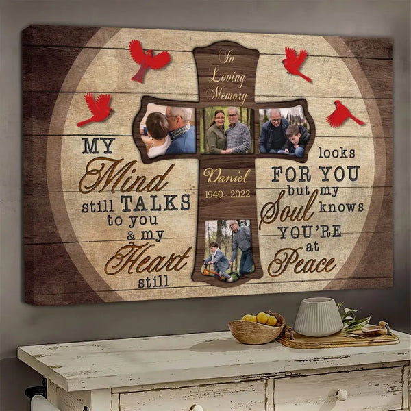 Personalized Canvas Prints Custom Name And Photo, Memorial Gifts For Loss, Sympathy Photo Gift, My Mind Still Talks To You Dem Canvas
