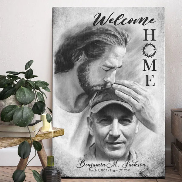 Personalized Canvas Prints, Custom Photo And Name, Memorial Gift, Mom Loss Gift, Dad Loss Gift, Black & White Welcome Home Dem Canvas