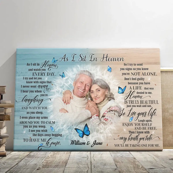 Personalized Canvas Prints Custom Photo, Anniversary Gifts Family Photo, Memorial Photo Gifts, As I Sit In Heaven Dem Canvas