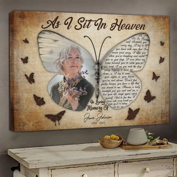 Personalized Canvas Prints, Custom Photo And Name, Sympathy Gifts, Memorial Gift, As I Sit In Heaven Dem Canvas