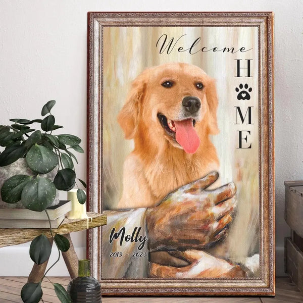 Personalized Canvas Prints Custom Photo, Custom Dog Memorial, Sympathy Gifts, Remembrance Gifts, Dog Safe In Jesus's Arms, Welcome Home Dem Canvas