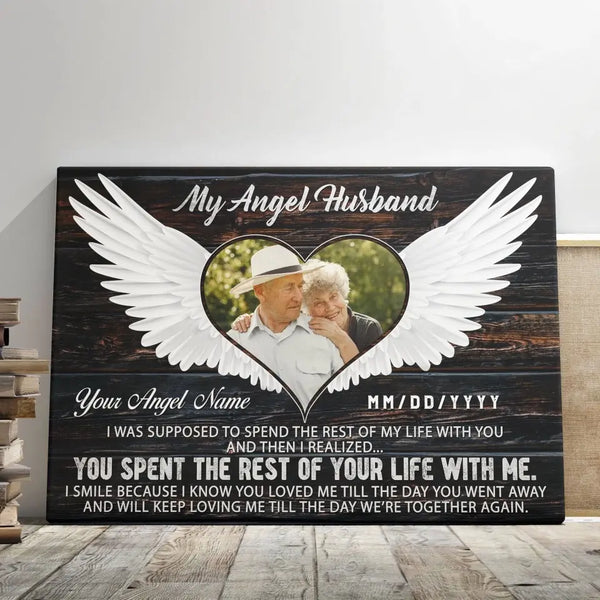 Personalized Canvas Prints Custom Photo, Remembrance Gifts, Memorial Gifts For Loss Of Husband, My Angel Husband Dem Canvas