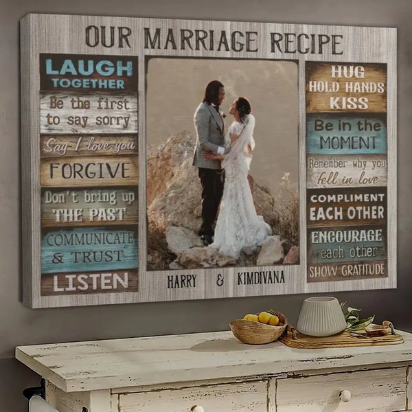 Personalized Canvas Prints Custom Couple Photo and Name - For Our Forever Love - Marriage Recipe Dem Canvas