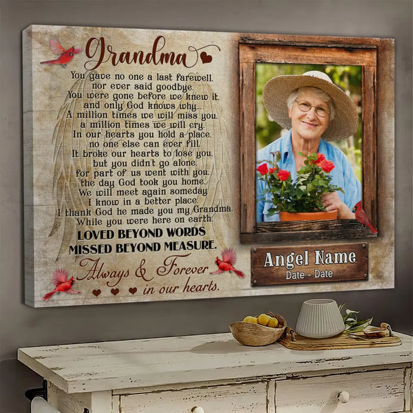 Personalized Canvas Prints, Upload Photo And Name, Memorial Gifts For Loss Of Grandma, Memorial Gift, Always And Forever In Our Hearts Dem Canvas