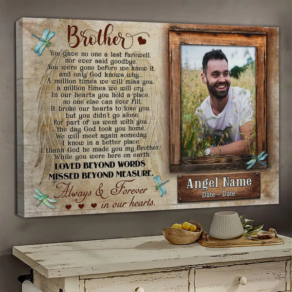 Personalized Canvas Prints, Upload Photo And Name, Memorial Gifts For Loss Of Brother, Memorial Gift, Always And Forever In Our Hearts Dem Canvas