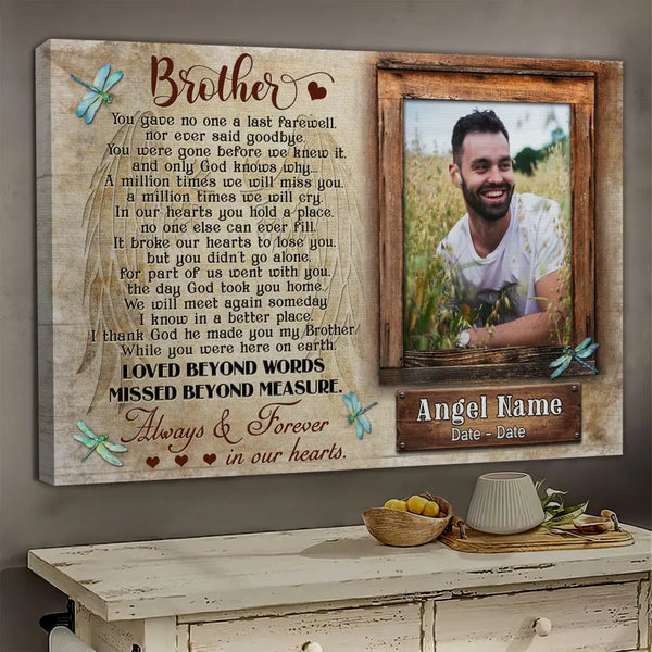 Personalized Canvas Prints, Upload Photo And Name, Memorial Gifts For Loss Of Brother, Memorial Gift, Always And Forever In Our Heart Dem Canvas