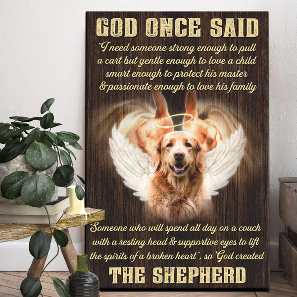 Personalized Canvas Prints, Custom Photo, Hand of God, German Shepherd With Wings, Pet Loss, Dog Memorial, God Once Said Dem Canvas