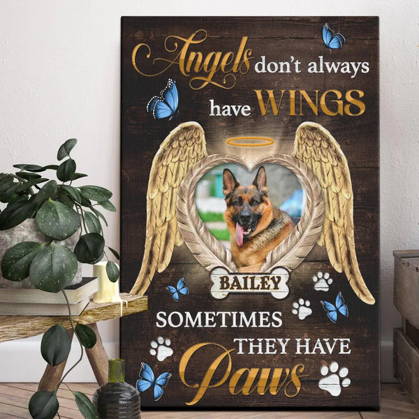 Personalized Photo Canvas Prints, Dog Loss Gifts, Pet Memorial Gifts, Dog Sympathy, Angel Wings, Angels Sometimes They Have Paws Dem Canvas