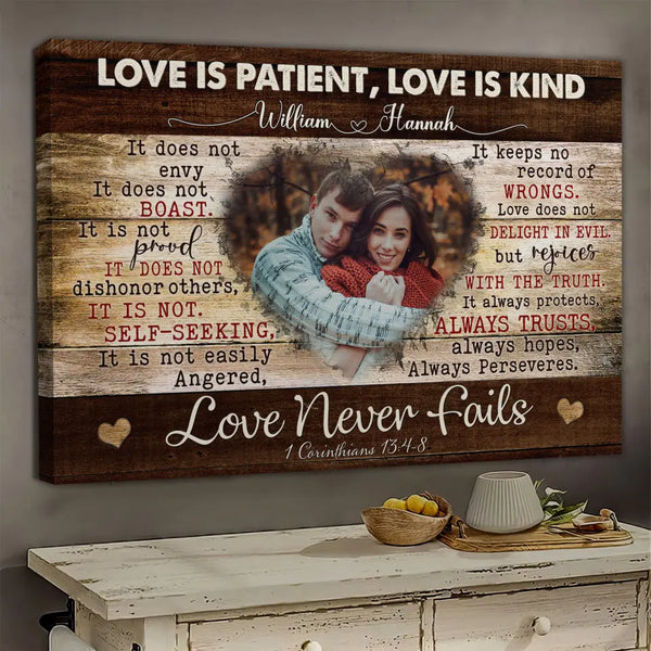 Personalized Photo Canvas Prints, Gifts For Couples, Wedding Anniversary Gift For Husband And Wife,  Love Is Patient, Love Is Kind Dem Canvas