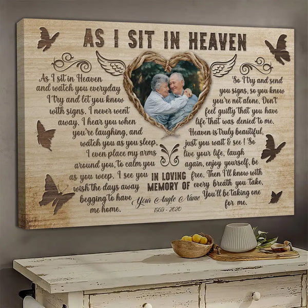 Personalized Canvas Prints, Custom Photo Sympathy Gifts, Remembrance Gifts, Bereavement Gifts, Butterfly As I Sit In Heaven Dem Canvas