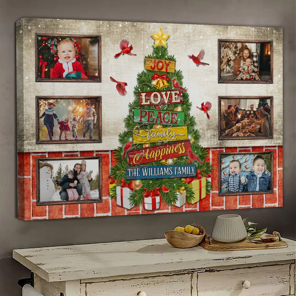 Personalized Canvas Prints, Custom Photo, Christmas Gifts For Family, Christmas Decor, Christmas Tree, Joy Love Peace Family Happiness Dem Canvas