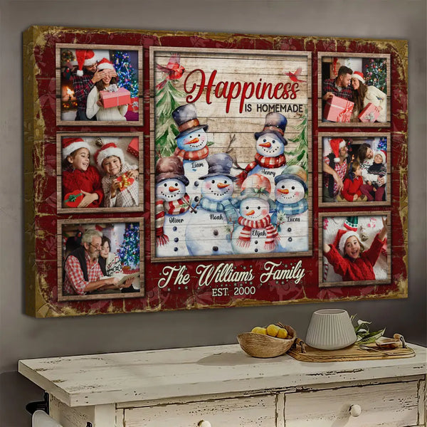 Personalized Canvas Prints, Custom Clipart, Photo Christmas Gifts For Family, Christmas Decor, Snowmen Christmas, Happiness Is Homemade Dem Canvas