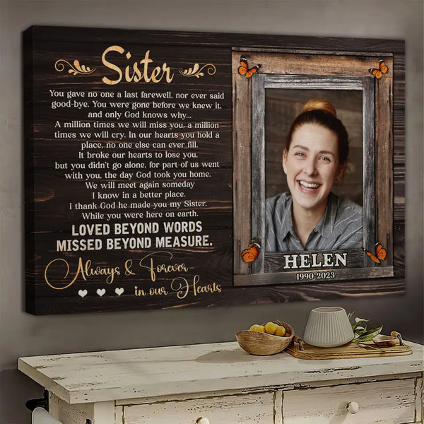 Personalized Canvas Prints, Loss Of Sister Gift Frame, Memorial Canvas For Sister, In Memory Photo Gifts Dem Canvas