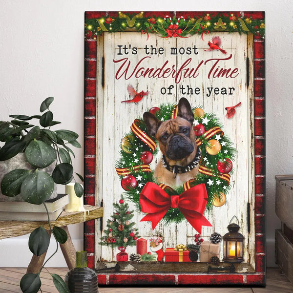 Personalized Photo Canvas Prints, Custom Photo, Christmas Wreath, It's The Most Wonderful Time Of The Year, Dog Portrait Canvas Prints Dem Canvas