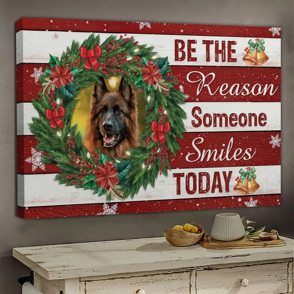 Personalized Photo Canvas Prints, Custom Photo, Christmas Wreath, Golden Bell, Be The Reason Someone Smiles Today Dem Canvas