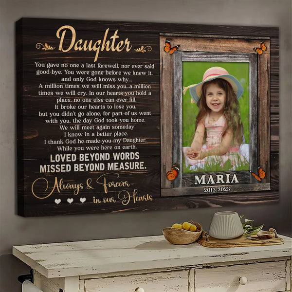 Personalized Canvas Prints, Memorial Gifts For Loss Of Daughter, Memorial Canvas for Daughter, Picture Frame for Lost Loved One Dem Canvas