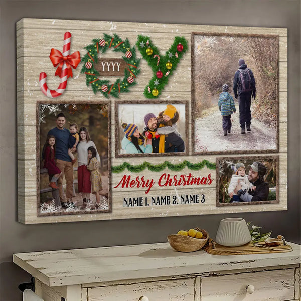 Personalized Photo Canvas Prints, Custom Photo, Christmas Gift, Joy Christmas Sign, Xmas Family Gift Dem Canvas