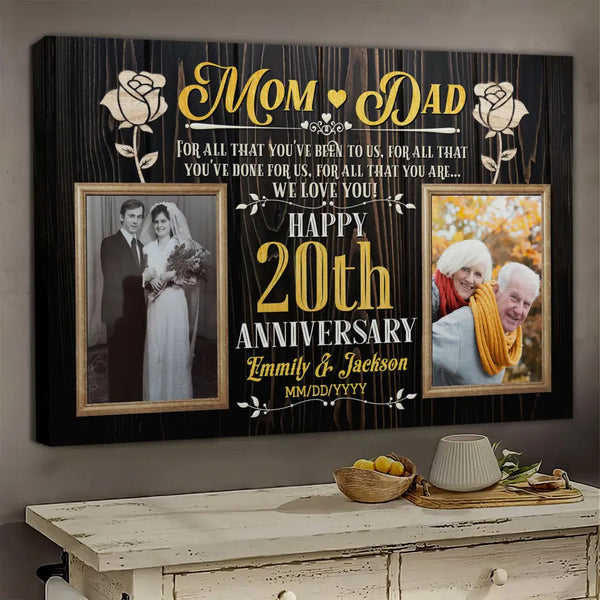 Personalized Photo Canvas Prints, Gifts For Couples, Wedding Anniversary, Gift For Couples,  Mom And Dad Happy 20th Anniversary Dem Canvas