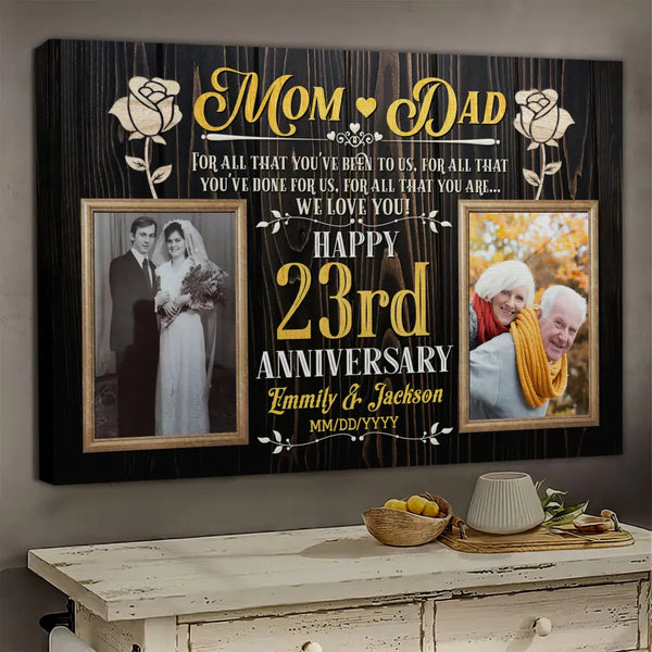 Personalized Photo Canvas Prints, Gifts For Couples, Wedding Anniversary, Gift For Couples,  Mom And Dad Happy 23rd Anniversary Dem Canvas