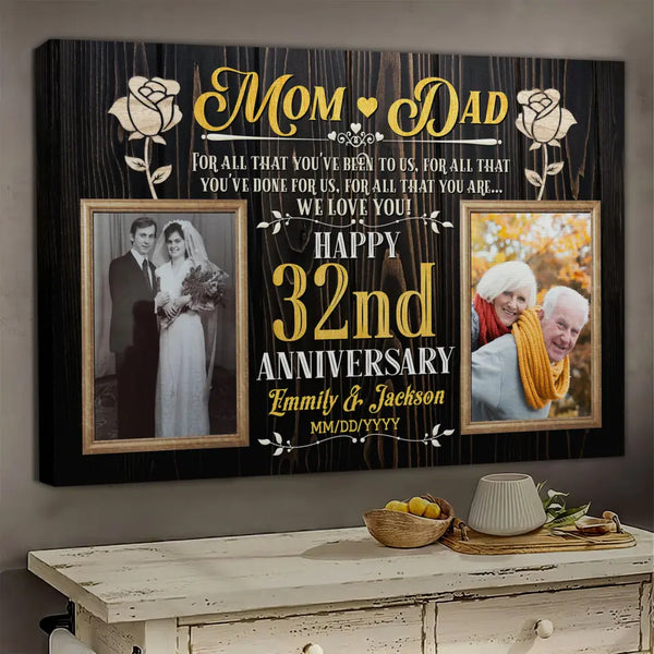 Personalized Photo Canvas Prints, Gifts For Couples, Wedding Anniversary, Gift For Couples,  Mom And Dad Happy 32nd Anniversary Dem Canvas