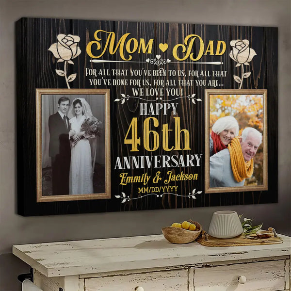 Personalized Photo Canvas Prints, Gifts For Couples, Wedding Anniversary, Gift For Couples, Mom And Dad Happy 46th Anniversary Dem Canvas