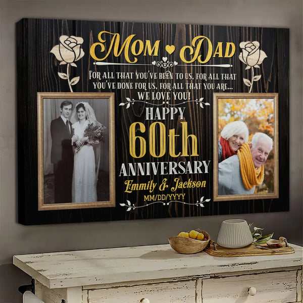 Personalized Photo Canvas Prints, Gifts For Couples, Wedding Anniversary, Gift For Couples, Mom And Dad Happy 60th Anniversary Dem Canvas