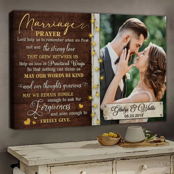 Personalized Photo Canvas Prints, Gifts For Couples, Wedding Anniversary Gift For Husband And Wife, Marriage Prayer Dem Canvas