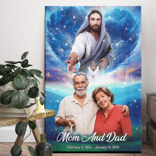 Personalized Canvas Prints, Custom Photo, Memorial Gifts, Sympathy Gifts, Safe In The Arms Of Jesus, Blue Sky Galaxy In Loving Memory Dem Canvas