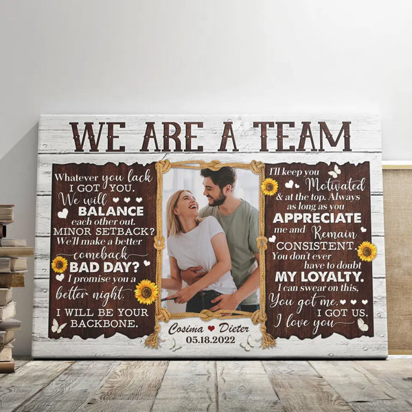 Personalized Photo Canvas Prints, Gifts For Couples, Wedding Anniversary Gift For Husband And Wife, Sunflower We Are A Team Dem Canvas
