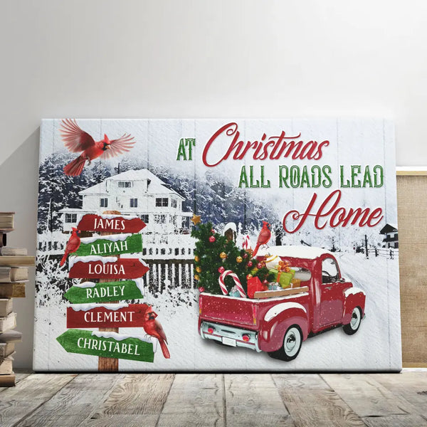Personalized Canvas Prints, Custom Clip Art Christmas Gifts For Family, Christmas Decor, Cardinals At Christmas All Roads Lead Home Dem Canvas