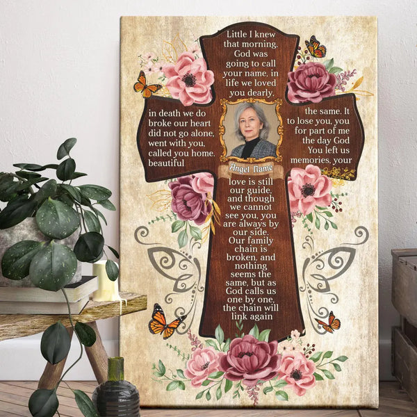 Personalized Canvas Prints, Custom Photo, Memorial Gifts, Sympathy Gifts, Remembrance Gifts, Memorial Cross, God You Left Us Memories Dem Canvas