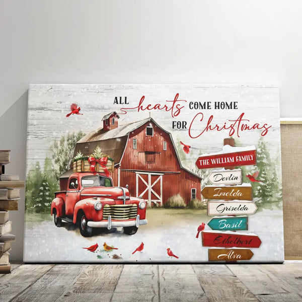 Personalized Canvas Prints, Custom Clip Art Christmas Gifts For Family, Christmas Decor, Red Barn Christmas All Heart Come Home Dem Canvas