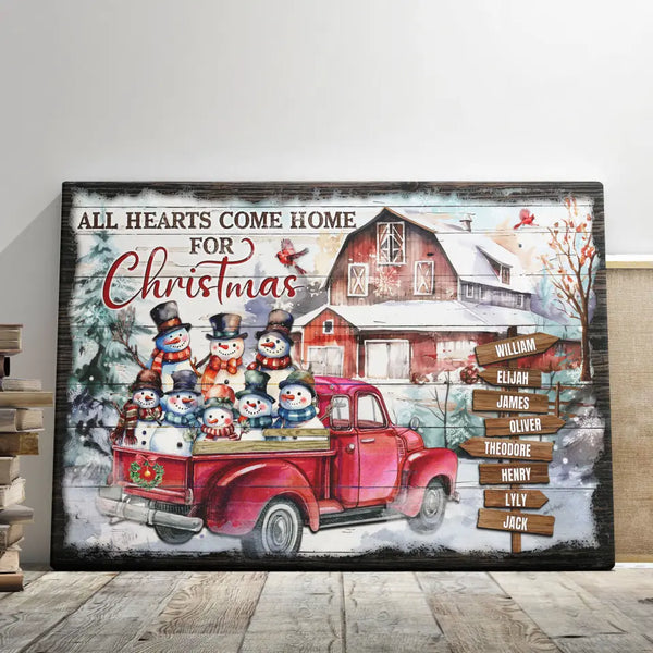 Personalized Canvas Prints, Custom Clipart, Christmas Gifts For Family, Christmas Decor, Christmas Barn With Snowmen, All Heart Come Home Dem Canvas