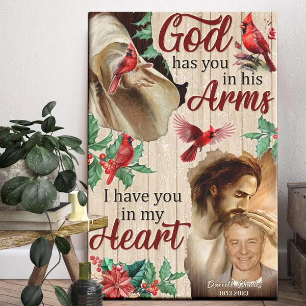 Personalized Canvas Prints, Custom Photo, Sympathy Gifts, Remembrance Gifts, Loss Dad Memorial, God Has You In His Arms Dem Canvas