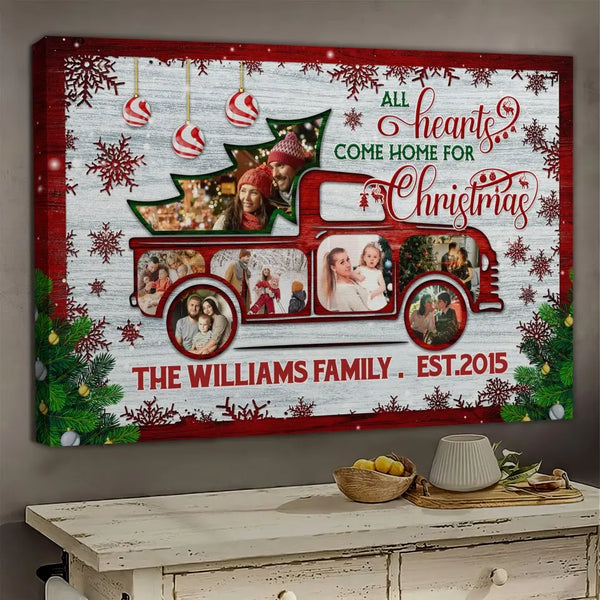 Personalized Canvas Prints, Custom Clip Art Christmas Gifts For Family, Christmas Decor, Christmas Truck All Roads Lead Home Dem Canvas