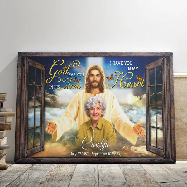 Personalized Canvas Prints, Custom Photo, Memorial Gifts, Sympathy Gifts, Window Frame God Has You In His Arms I Have You In My Heart Dem Canvas
