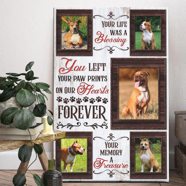 Personalized Canvas Prints, Custom Photo, Unique Pet Memorial Gifts, Pet Memorial Dog Left Paw Prints On Heart Dem Canvas