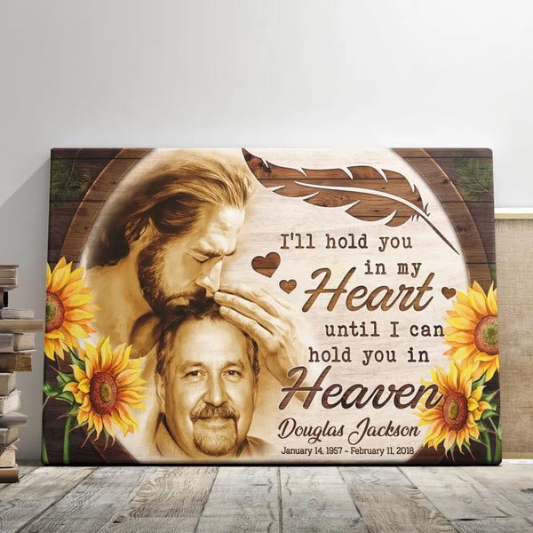 Personalized Canvas Prints, Custom Photo, Memorial Gifts, Sympathy Gifts, Portrait With Jesus, In His Arms I'll Hold You In My Heart Dem Canvas