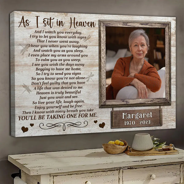 Personalized Canvas Prints, Custom Photo, Memorial Picture Gift, In Memory Of Loved One Gift, Memorial Gifts For Loss, As I Sit In Heaven Dem Canvas