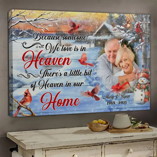 Personalized Canvas Prints, Custom Photo, Remembrance Gifts, Memorial Gift For Family, Because Someone We Love Is In Heaven Christmas Dem Canvas