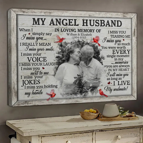 Personalized Canvas Prints, Custom Photos, Memorial Gifts for Loss of Husband, Memorial Gift Loss Loved One, My Angel Husband Dem Canvas