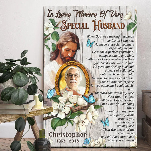 Personalized Canvas Prints, Custom Photo, Memorial Gifts, Sympathy Gifts, Jesus In His Arms, In Loving Memory Of Very Special Husband Dem Canvas