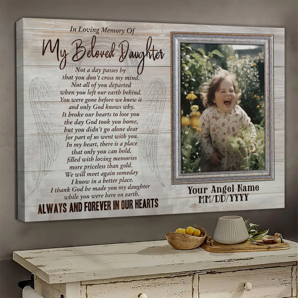 Personalized Memorial Daughter Canvas, Custom Photo Gift For Daughter Loss, In Loving Memory Of Daughter Gift Dem Canvas