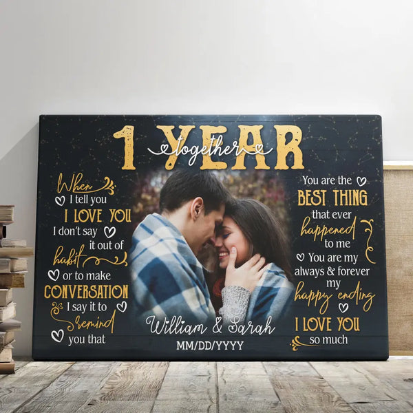 Personalized Photo Canvas Prints, Gifts For Couples, 1st Anniversary Gift For Husband And Wife, 1 Year When I Tell You I Love You Dem Canvas