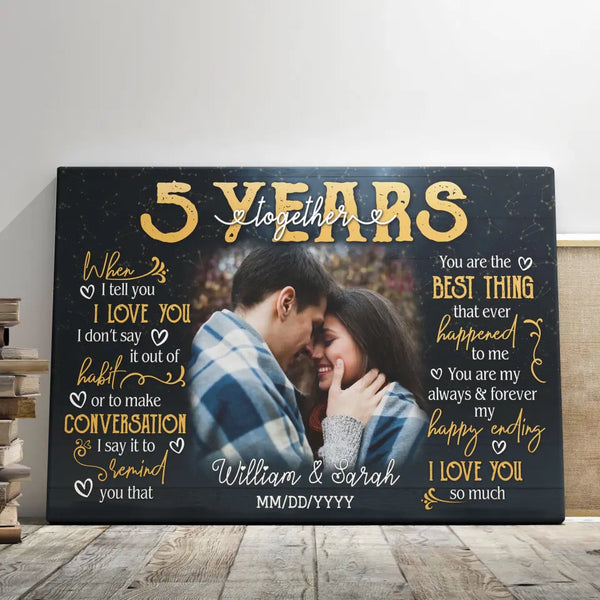 Personalized Photo Canvas Prints, Gifts For Couples, 5th Anniversary Gift For Husband And Wife, 5 Years When I Tell You I Love You Dem Canvas