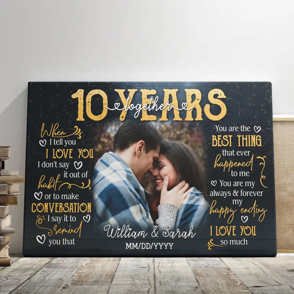 Personalized Photo Canvas Prints, Gifts For Couples, 10th Anniversary Gift For Husband And Wife, 10 Years When I Tell You I Love You Dem Canvas