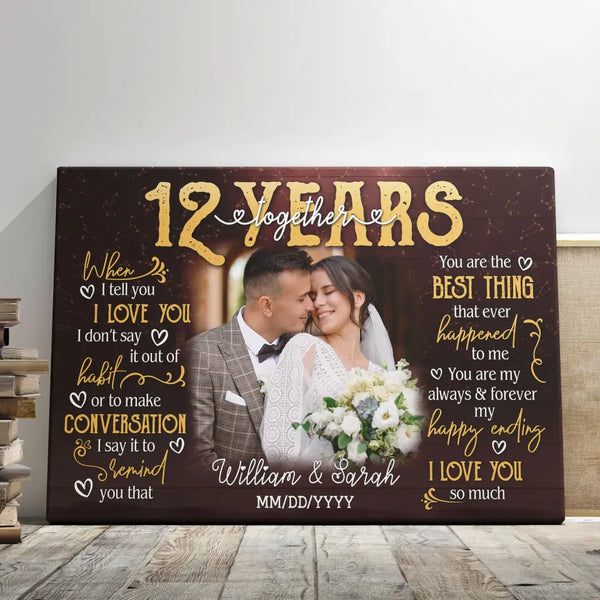 Personalized Photo Canvas Prints, Gifts For Couples, 12th Anniversary Gift For Husband And Wife, 12 Years When I Tell You I Love You Dem Canvas