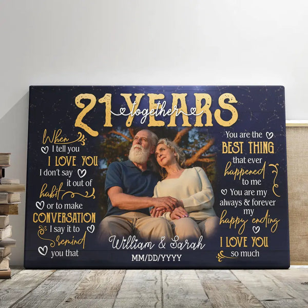 Personalized Photo Canvas Prints, Gifts For Couples, 21st Anniversary Gift For Husband And Wife, 21 Years When I Tell You I Love You Dem Canvas