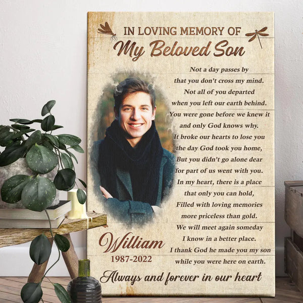 Personalized Photo Canvas Prints, Custom Photo Gift For Son Loss, In Loving Memory Of Son Gift Dem Canvas