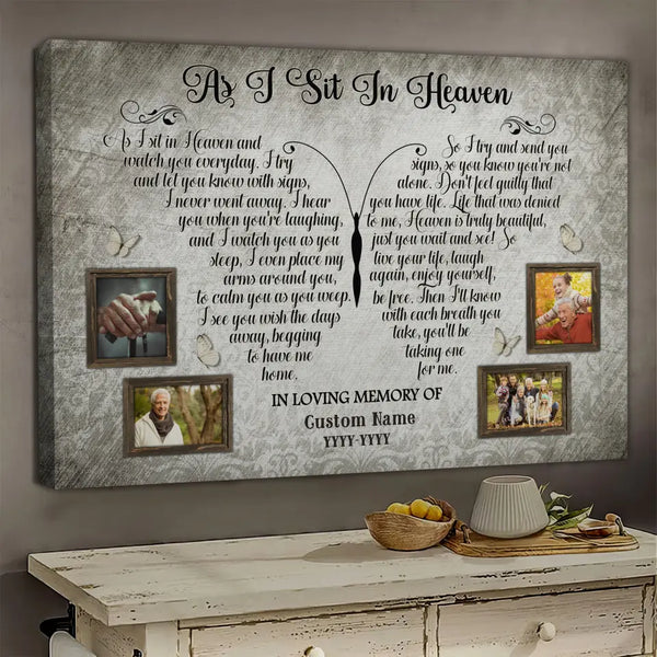 Personalized Canvas Prints, Custom Photo, Memorial Gifts, Bereavement Gifts, Remembrance Gifts, As I Sit In Heaven Dem Canvas